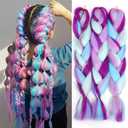 Colorful Braiding Hair Extensions,24 Inch 3 Packs Synthetic High Temperature Rainbow Jumbo Braids Hair 4 Tone Crochet Colored Hair Extension for Braiding(Purple/Light Purple/Blue/Light Cyan)