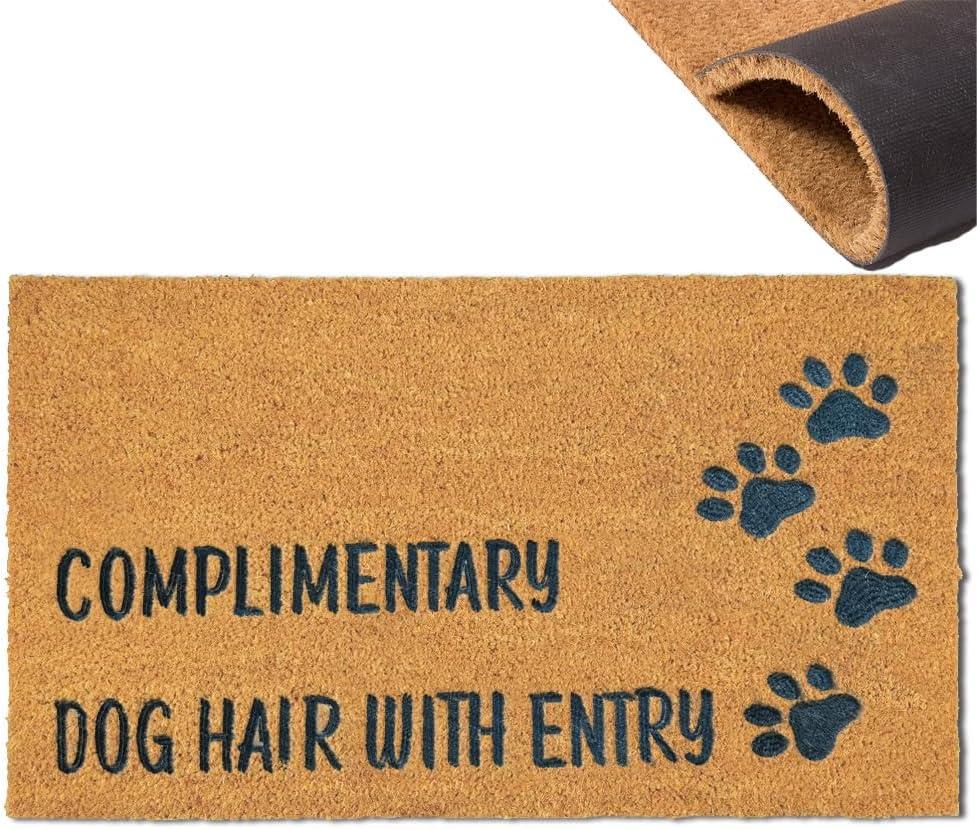 Assaoy COMPLIMENTARY Dog Hair with Entry Funny Door Mats Outside Coir Doormat for Home Entrance,Front Door mat,Indoor Entrance Embroidered Welcome Rubber Rugs Home Christmas Decor 30x 18