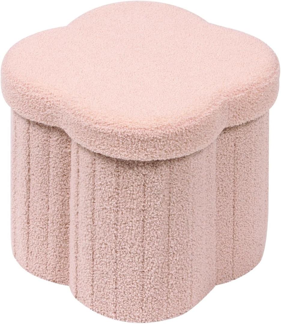 B FSOBEIIALEO Storage Ottoman Cube, Flowers Shaped Ottomans with Storage Foot Stool Footrest for Lving Room, Boucle Ottoman Seat for Dorm Room,Faux Teddy Fur, Pink 12.6"x12.6"x12.6"