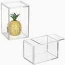 JUXYES Pack of 2 Clear Display Case for Mini Action Figures, Acrylic Box With Sliding Door, Stackable Cube Small Showcase, Free Standing Collectibles Protection
