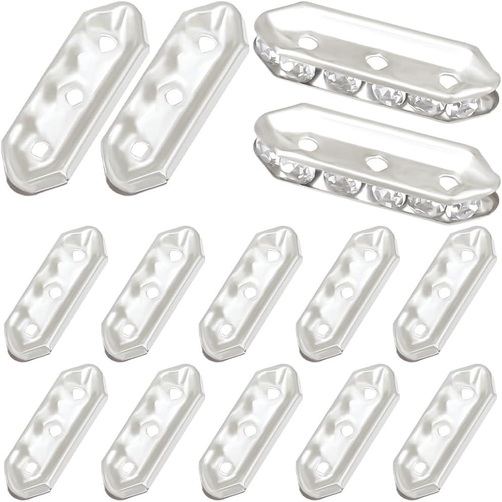 Beebeecraft 180Pcs 3 Hole Spacer Beads Silver Metal Multi Strand Bead Connector with Rhinestones Rectangle Bridge Spacers for Jewelry Making Multilayer Bracelet