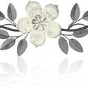 Wesiti Metal Flower Wall Decor Vintage Spring Metal Flower Wrought Iron Scroll Sculpture 15.7''x3.7'' Farmhouse Leaf Wall Decor with Nails for Spring Living Room Bedroom Indoor Outdoor(White)