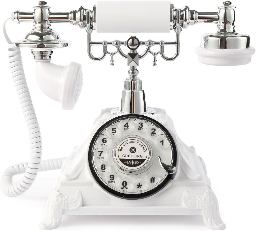 Audio Guest Book Wedding Phone, Audio Guest Book Record Customized Audio Messages Guest Book Alternatives Classic Rotary Phone for Parties Birthdays Rentals Confessions Special Occasions (White)