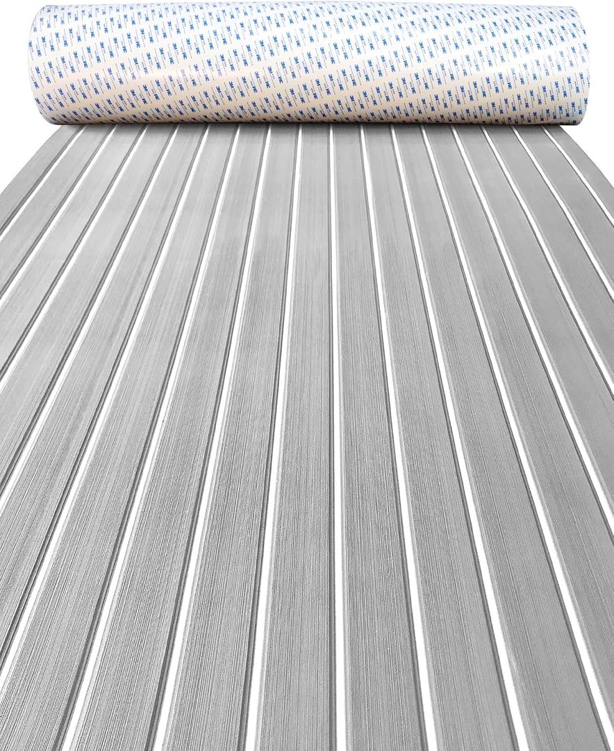 KXKZREN EVA Foam Boat Decking with 3M Adhesive Backing - Strong Self-Adhesive Faux Teak Flooring Sheet 94.5" x 47.2"/35.4"/11.8" Anti-Slip Marine Mats for Motorboat Jon Boats Yacht Kayak, 94.5"L x 23.6"W, area 15.5sq.ft