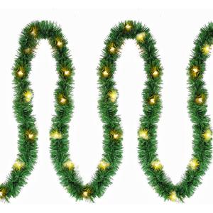 Twinkle Star's 15 ft Pre-lit Christmas Garland, Lighted Artificial Pine Garland with Plug in 35 Count Clear Incandescent Mini Lights, Perfect for Indoor/Outdoor Holiday Decorations