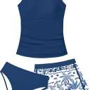 Girls Tankini Swimsuit 3 Piece Bathing Suits for Girl Square Collar Tankinis Set Girls' Swimwear with Print Shorts