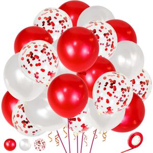 Pearl Red White Latex Balloons 12 Inch Red Confetti Balloon for Birthday Wedding, Christmas, Bridal Baby Shower Decorations 50Pcs.