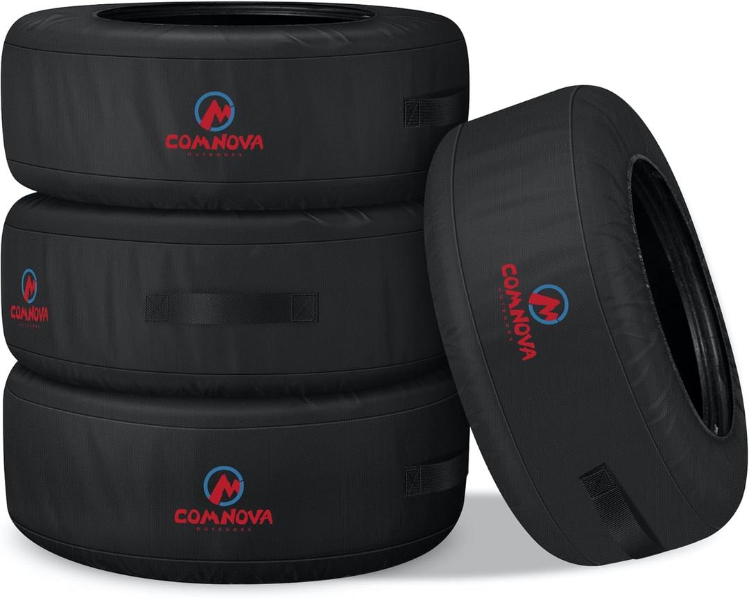 Comnova Seasonal Tire Totes 4 Pack - 600D Spare Tire Cover with Handle, Waterproof Heavy Duty Fade-Resistant Tire Storage Bag, Fits Tire Diameters 22" - 31", Black
