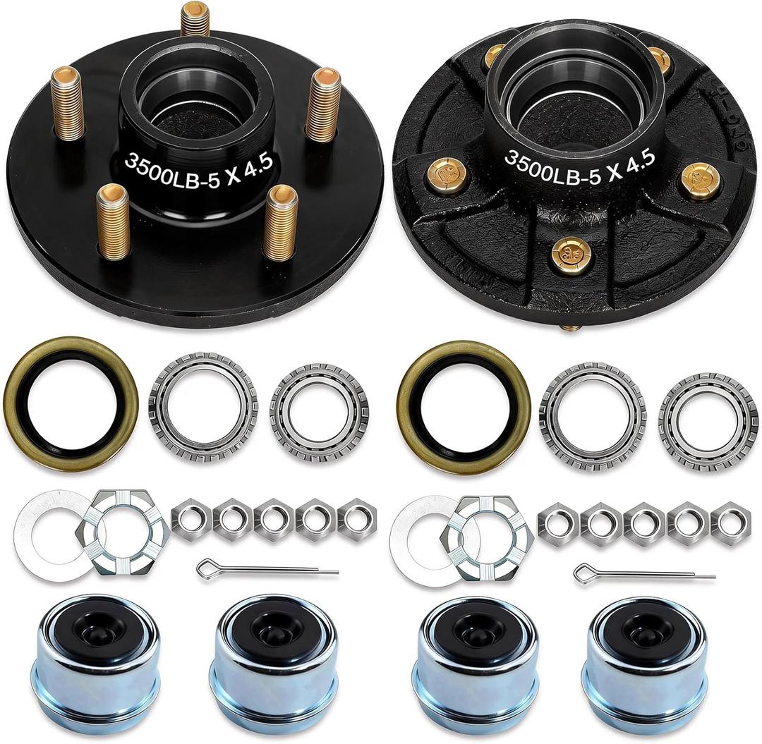 2 Sets 3500Lbs Trailer Hub Kit 5 Bolt 4.5",5 Lug Trailer Hub Fit 1-1/16" to 1-3/8" Trailer Tapered Spindle,Boat Trailer Hubs 5 Lug,Trailer Wheel Hub Kit(Only for Tapered Spindle)
