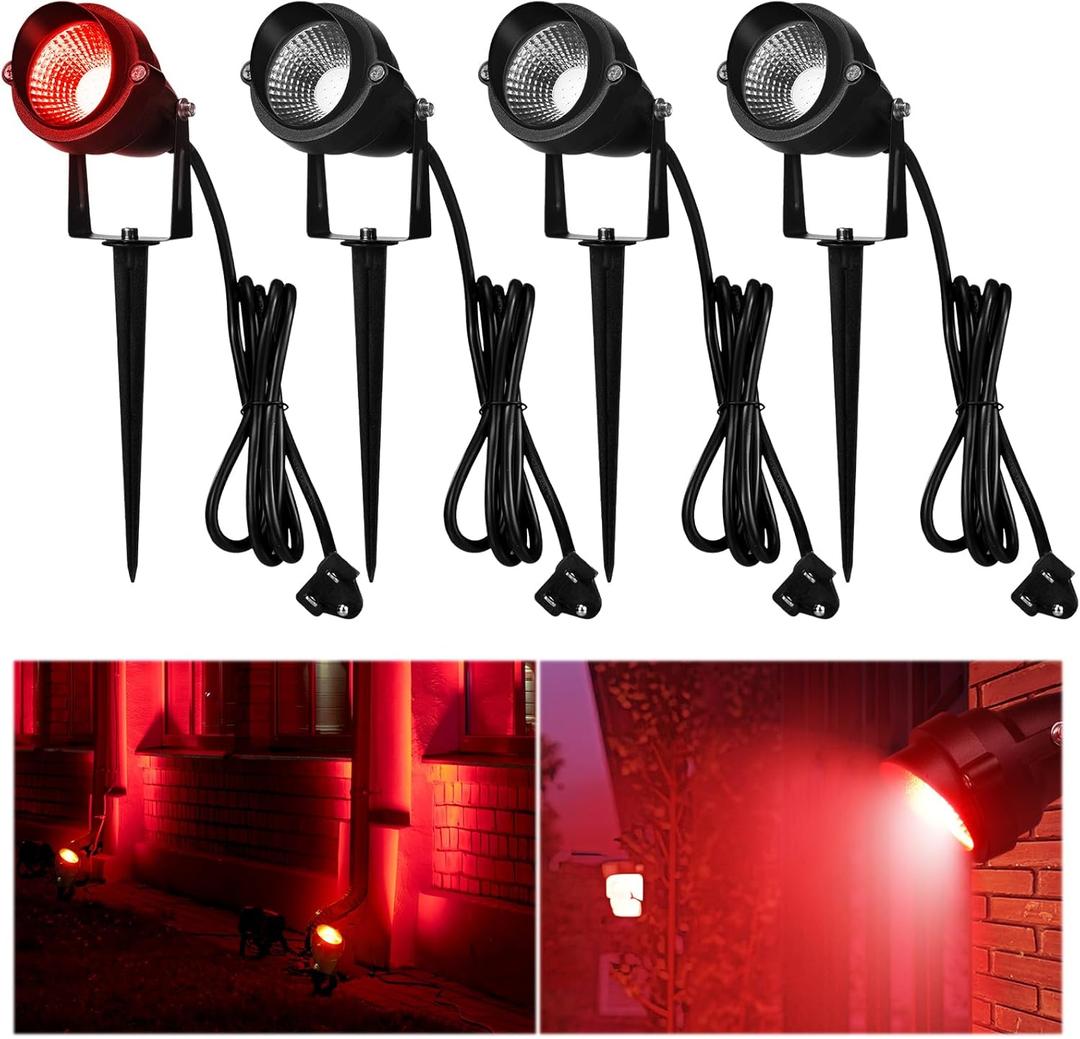 4 Pcs Halloween Red Spotlight Outdoor Plug in Landscape Lighting 12w Ip66 Waterproof LED Lights with Spiked Stand 270 Adjustable Outdoor Spot Lights for Yard Lawn Garden Tree Flags Holiday