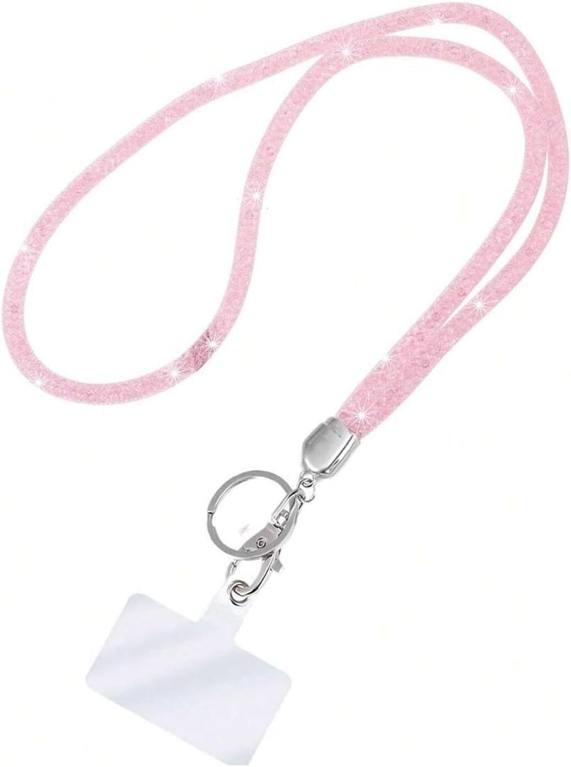 Fashion 31.5" Sparkle Crystal Neck Lanyard,Exclusive Bling ID Badge Holder,Rhinestone Work Name Card Holder,Bonus (1PC) (Pink)