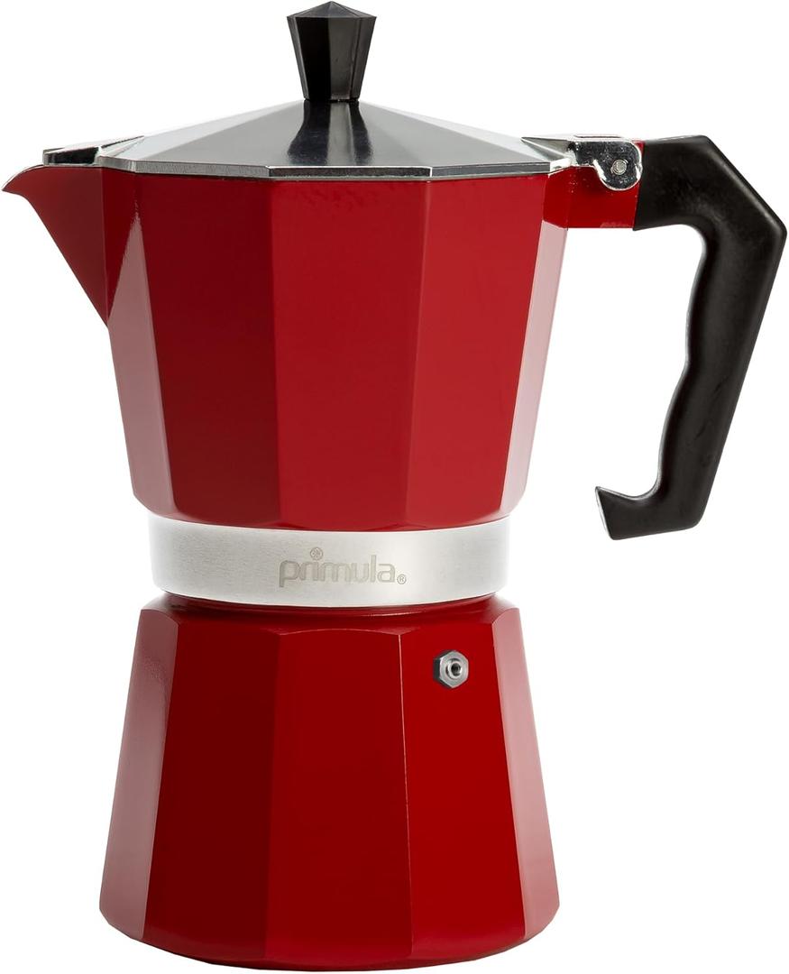 Primula Classic Stovetop Espresso and Coffee Maker, Moka Pot for Italian and Cuban Caf Brewing, Greca Coffee Maker, Cafeteras, 6 Espresso Cups, Red