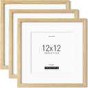 Momentworth 12x12 Frame with Mat for 8x8 set of 3, Solid Oak Wood 12x12 Picture Frame with Tempered Glass for Horizontal & Vertical Wall Mounting(3 Pack,Oak)