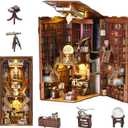 CCCDF DIY Book Nook Kit, DIY Miniature Dollhouse Booknook Kit, 3D Wooden Puzzle Bookend Bookshelf Insert Decor with LED Light for Teens and Adults (Beyond Library)