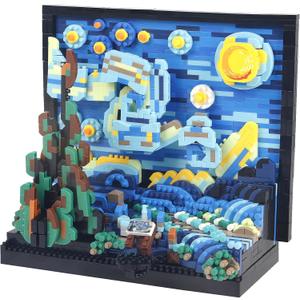 SAMYBLOCKS 2000+PCS Creative DIY Starry Night Micro mini Building Blocks,3D Painting Frame Wall Art Decoration Collection Construction,Best Present for 14+ Boys Girls or Adults