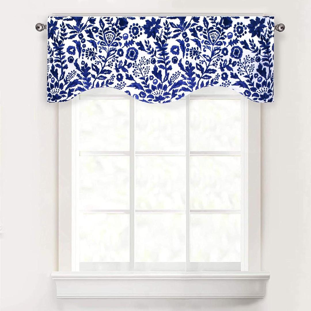 DriftAway Julia Lined Valance Double Layer Thermal Insulated Room Darkening Blackout Valances 3 Inch Rod Pocket Scalloped Edge Window Valance for Bathroom Living Room 52 Inch by 16 Inch Navy