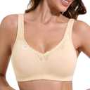 HACI Women's Comfort Cotton Bra Plus Size Everyday Non Padded Wirefree Lace Floral, 38D