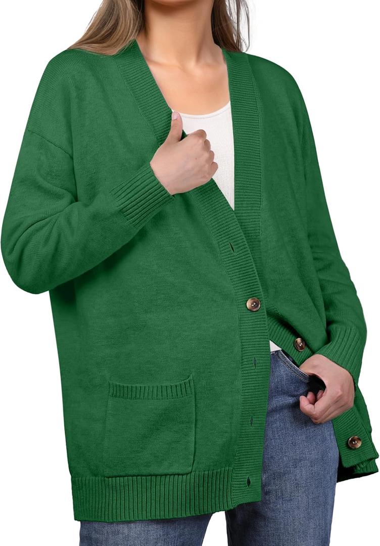 GRECERELLE Women's 2025 Fall Cardigan Sweaters Oversized Open Front Button Knit Outwear Coats with Pockets (Medium, Dark Green)