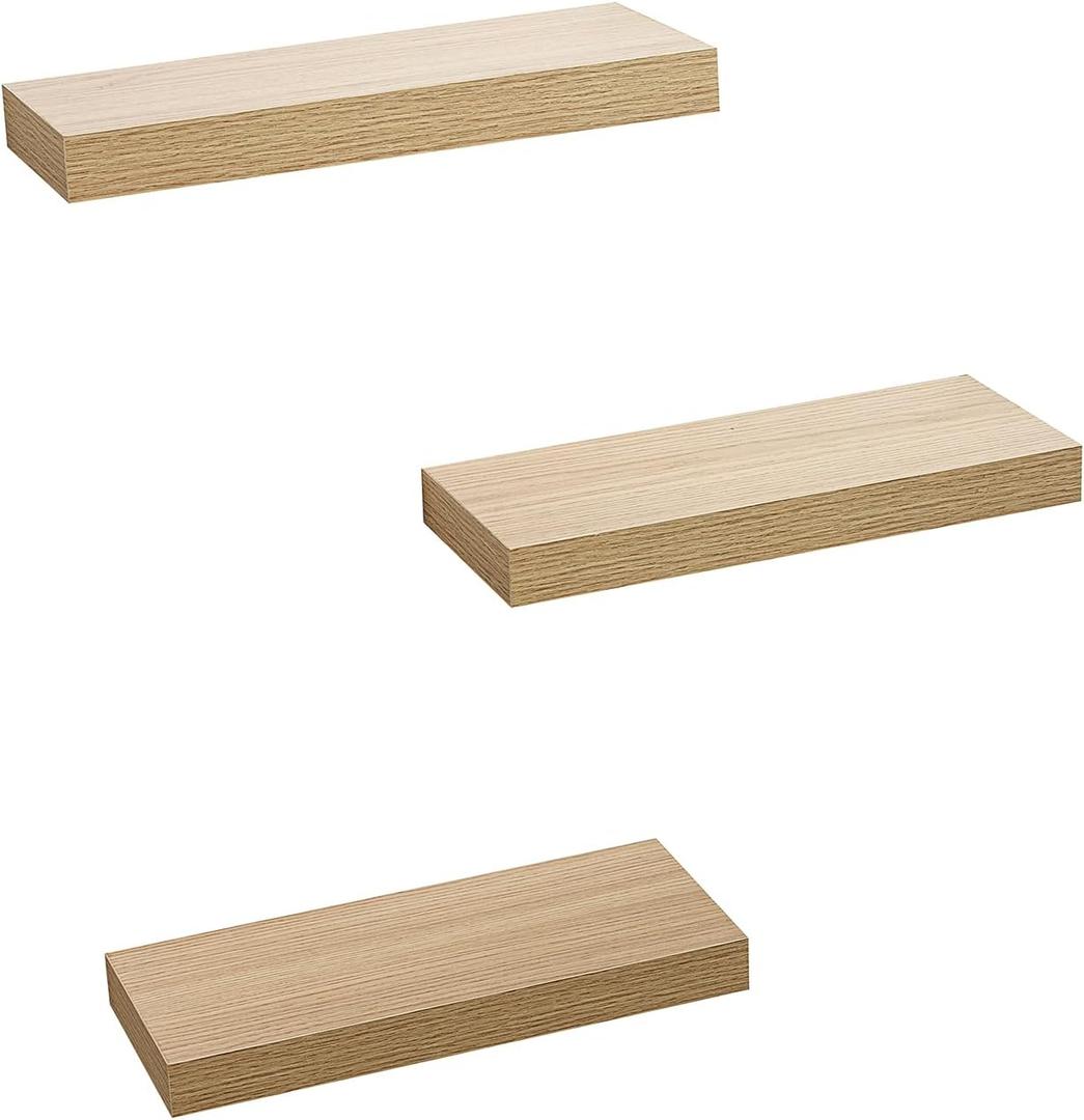 AHDECOR Floating Shelves, Wall Mounted Set of 3 Rustic Wooden Ledge Shelves Decorative for Bedroom, Office, Kitchen, Living Room - Sleek Design, Sturdy and Easy to Install