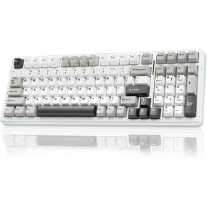 AULA F99 Wireless Mechanical Keyboard,Tri-Mode BT5.0/2.4GHz/USB-C Hot Swappable Custom Keyboard,Pre-lubed Linear Switches,RGB Backlit Computer Gaming Keyboards for PC/Tablet/PS/Xbox (Black&Grey&White)
