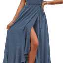 PRETTYGARDEN Women's Summer Maxi Dress Casual Wrap Floral Boho Short Sleeve V Neck Split Ruffle Beach Long Dresses (Large, Z_blue)