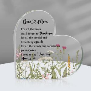 2 x Gerrii Mothers Day Gifts for Mom, Mom Plaque Birthday Gifts from Daughter Son - Acrylic Heart Keepsake Sign Best Mother Ever I Love You Plaque Desk Decor for 2026 Mother's Day Women Birthday Present