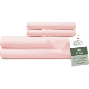 Hotel Sheets Direct 4 Piece Bed Sheet Set Full Size, 100% Viscose Derived from Bamboo Sheets Set with 1 Pillowcase, Cooling & Breathable Luxury Bedding, Moisture-Wicking, Silky Soft Texture, Rose Pink