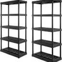 CENTREX CX 5-Tier (72H x 36W x 18D) Plastic Storage Shelving Unit (Black) 2 Pack, Heavy Duty, 150lbs Per Shelf Capacity, Indoor/Outdoor Storage Organization in Home, Garage, Office, Easy Assembly