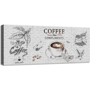 Rustic Coffee Bar Sign - Grey 'A Cup of Coffee' Wall Art, Home Kitchen Nook Bar Decor Wall Plaque, 6x17inch