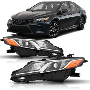 3 x Headlights Assembly Compatible with 2018 2019 2020 2021 2022 2023 2024 Toyota Camry L LE SE Headlamps Driver and Passenger Side, Chrome Housing Amber