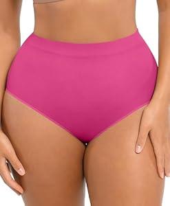 FeelinGirl Seamless Shapewear Underwear for Women Body Shaper Briefs High Waisted Panties Rose Red M