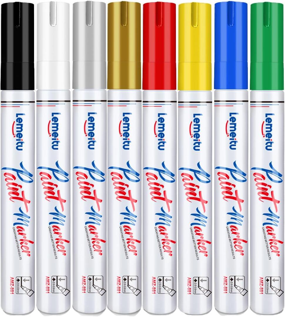 Paint Markers 8 Pack, Permanent paint markers Oil-Based Paint Pens With Medium Tips, Fast Drying and Waterproof. Suitable for Metal, Rock, Wood, Fabric, Plastic, Canvas, Mugs, Stone, Glass