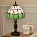 Tiffany Style Lamps Stained Glass Small Table Desk Light 15 Inches Tall Stained Glass 8 Inches Wide Lamp Shade Vintage Antique Accent Lamp Mediterranean Handmade Desk Bedside Table Night Lamp,Green