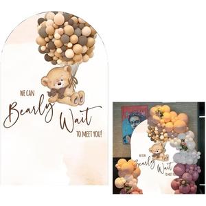 Teddy Bear Arch Backdrop 4x7ft We Can Bearly Wait to Meet You Arched Wall Covers Stretchy Background for Party Decorations Brown Baby Shower Decor Props NO-78