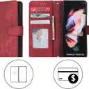 Samsung Z Fold 4 PU Leather Flip Wallet Case with 2 Card Slots Pencil Holder Samsung Z Fold 4 Case with Folding Kickstand Strong Magnetic Full Cover Wallet Case (Red)
