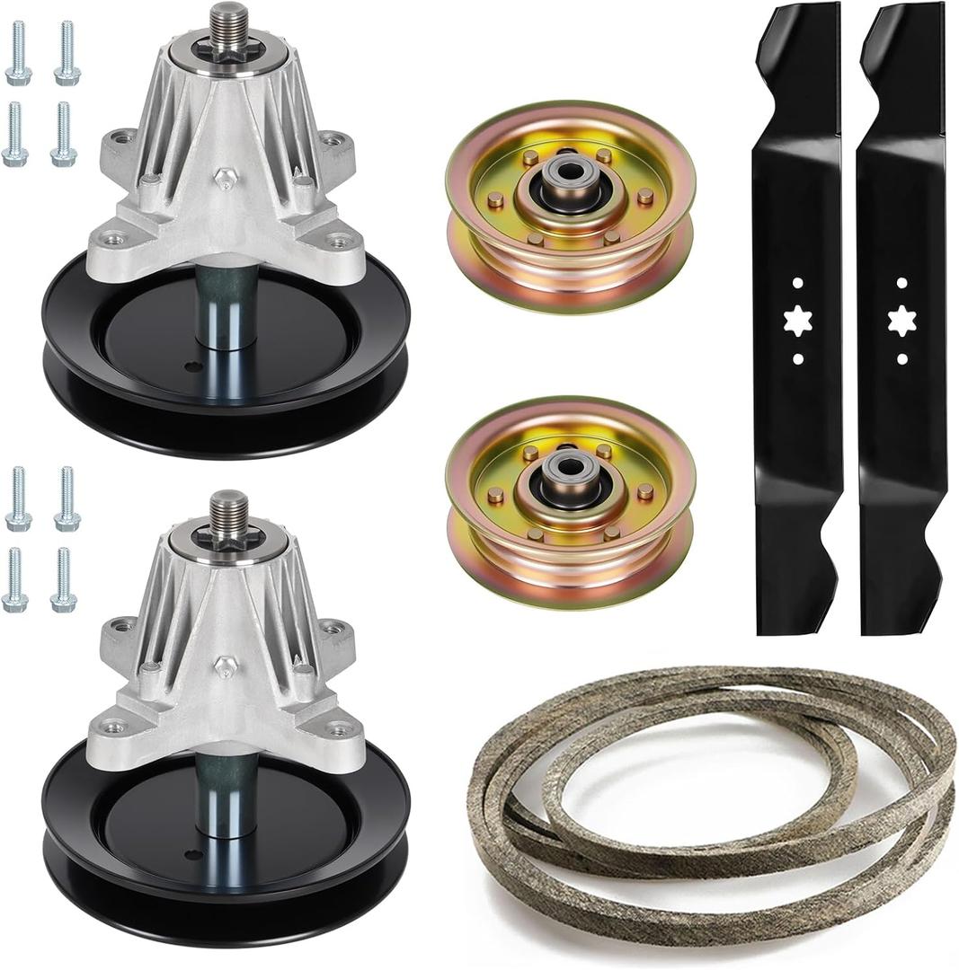 42" Deck Spindle Rebuild Kit for Cub Cadet LTX1040 LTX1042, for MTD RZT-42, Includes 2 Spindles 618-04822A 918-04822A with Pulley, 2 Blades 742-04308, 2 Idlers 756-04129, 1 96 1/2" Belt 754-04060