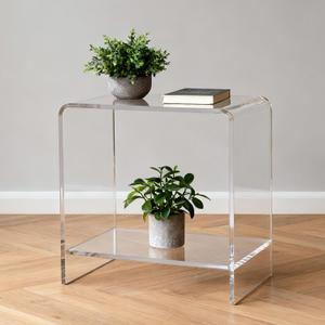 Acrylic End Table/Nightstand,23" H Sleek and Durable Bedside Storage. Ideal for Bedrooms, Living Rooms, and Modern Interiors.A Perfect Choice as a Bedside Table or Sofa Side Piece. (2 Tier- Bottom)