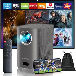 [Electric Focus] Projector with WiFi and Bluetooth, Native 1080P 15,000 Lumens 4K Supported, Agreago Outdoor Movie Projector for Home Theater UP to 300", for iOS/Android/TV Stick/HDMI/USB (Gray)