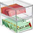 mDesign Stackable Storage Containers Box with Pull-Out Drawer - Stacking Plastic Drawers Bins for Kitchen Pantry and Cupboard, Cabinet, Counter, Island and Tables - Lumiere Collection - 2 Pack - Clear