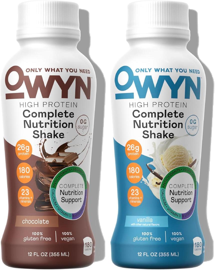 OWYN Only What You Need High Protein Plant Based Complete Nutrition Shake, Chocolate & Vanilla Variety Pack, 12 Fl Oz (Pack of 12)