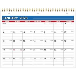 2026 Calendar, 2026 Wall Calendar 12 Month, 8.5" x 11", Jan 2026 - Dec 2026, 3-Hole Punched Binder Calendar, Memoranda Lined Pages with Thick Paper, Spiral Binding, Holidays, Moon Phases, Blue 4Pack