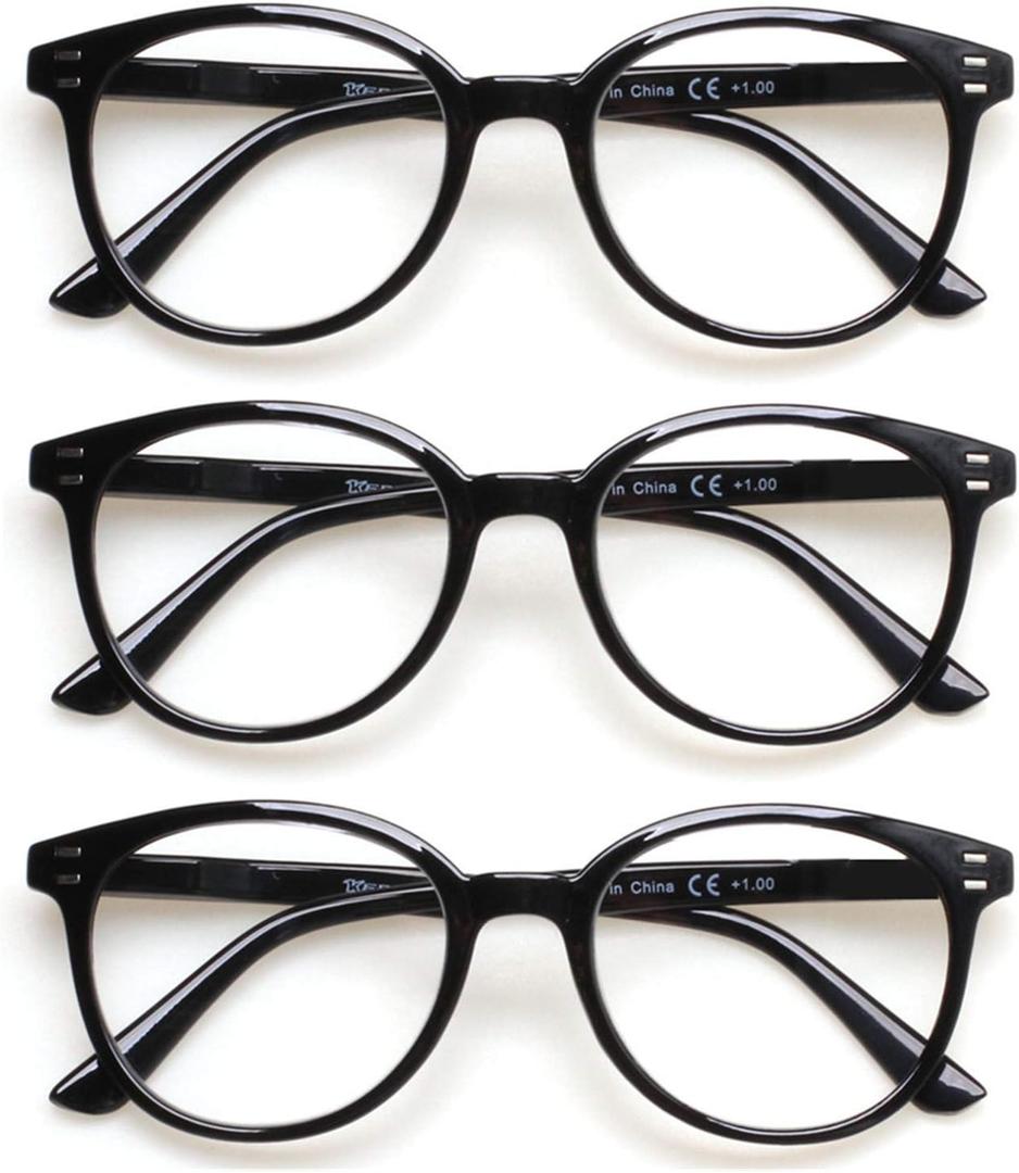 3 Pack Reading Glasses Spring Hinge Stylish Readers Black/Tortoise for Men and Women (3 Black, 2.5)Medium