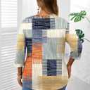 LOMON Plus Size Women Blouses 3/4 Length Sleeve Tops Crewneck Pleated Casual Tees Shirts 1X-5X (Blanket Print)