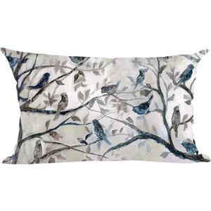 Ramirar Ink Painting Watercolor Blue Grey Lovely Birds Tree Leaves Decorative Lumbar Throw Pillow Cover Case Home Living Room Bed Sofa Car Cotton Linen Rectangular 12 x 20 Inches