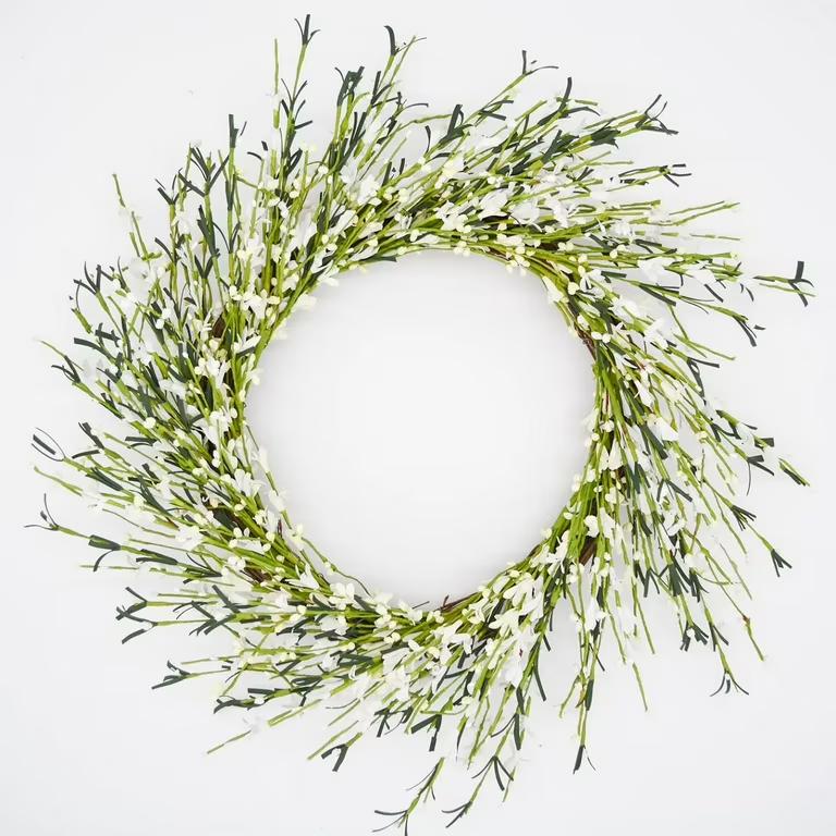  Cream White Buttercup Door Wreaths, Spring and Summer Outdoor Wreath for Front Door, All Seasons Artificial Green Wreath for Farmhouse Wedding Porch Wall All Seasons Indoor Decorations