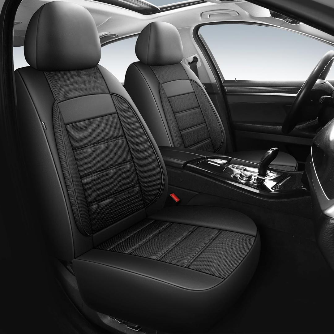 Seat Covers, Car Seat Covers Front Seats, Leather 3D Foam Back Support Car Seat Cover, Air Mesh Automotive Seat Covers, Airbag Compatible, Universal Fit Most Cars Vans Trucks SUVs (2PCS,N6)