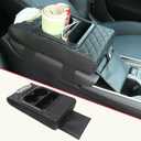 Multi-Functional Adjustable Armrest Cushion - Universal Car Boat Sofa Pad with Built-in Tissue Box & Cup Holder, Faux Leather Storage Organizer for Front/Rear Seats, Yacht, Central Console