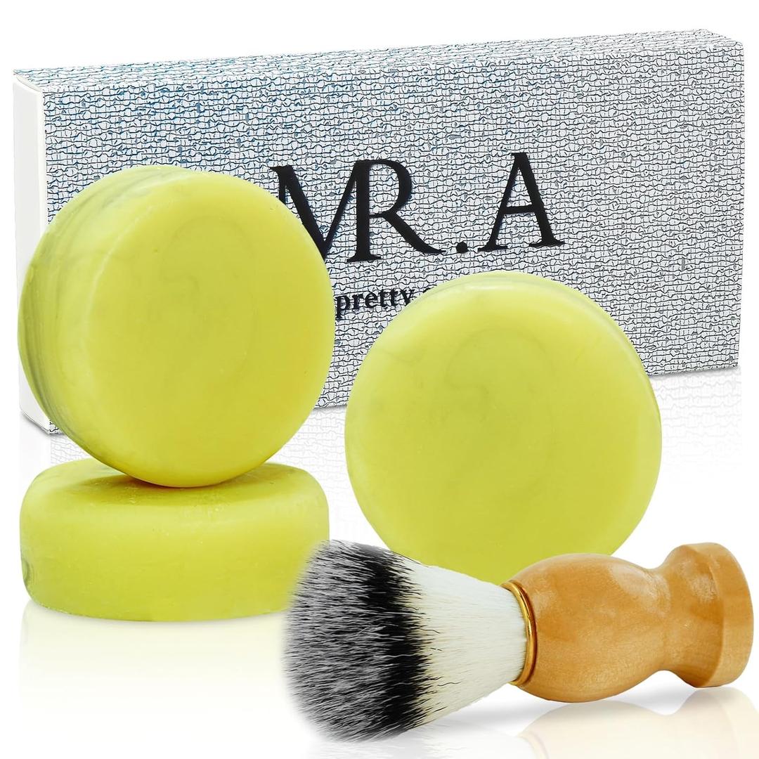 3 Pack Shaving Soap for Men, Shaving Soaps Puck for Sensitive Skin, Unscented Shave Soap Bar, Rich Lasting Lather, Light Natural Scent