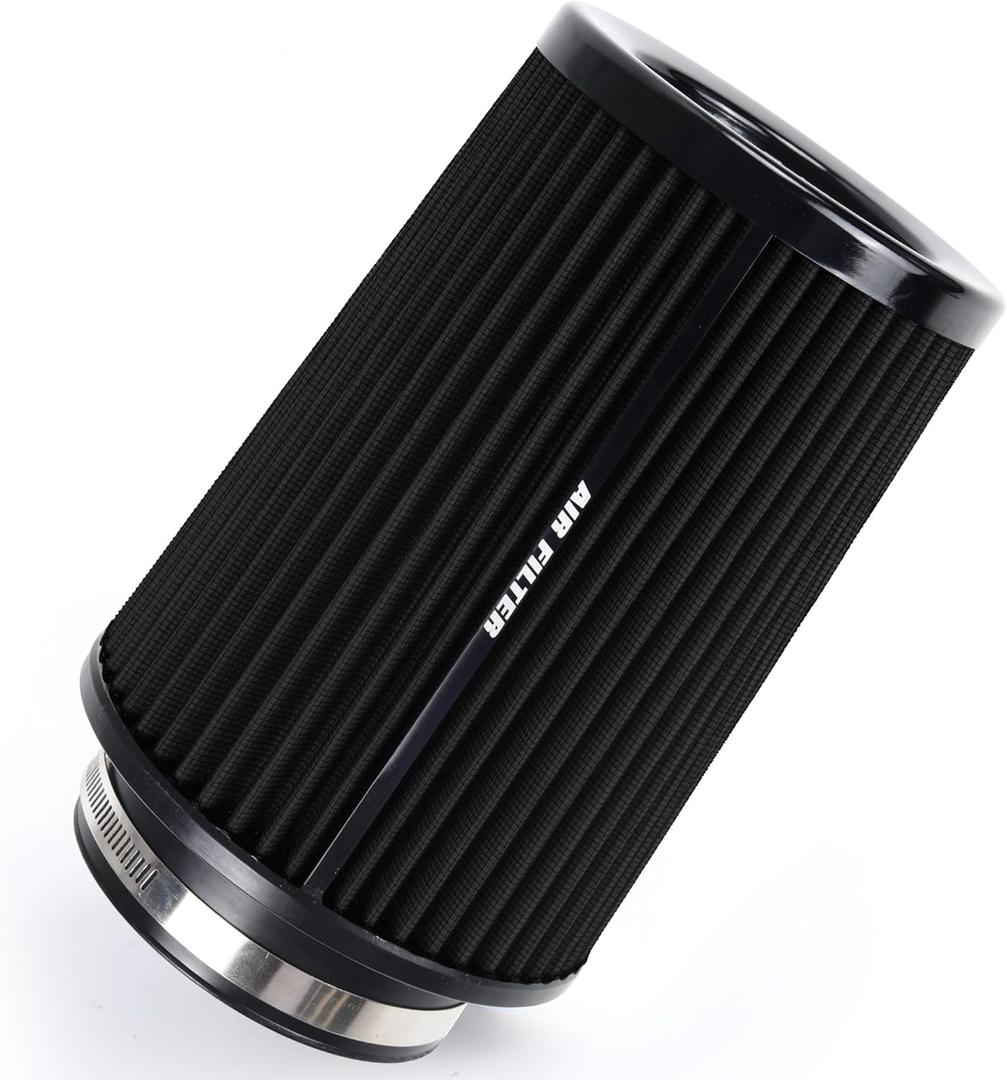 3 3.5 4 Inch Cold Air Intake Filter 76mm 89mm 101mm High Performance Washable 3 Sizes in 1 Clamp-On Replacement Cone Air Filter Black