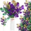 6 Pcs Mardi Gras Decorations Tables Centerpieces Purple Gold Green Picks and Sprays 15.8 Inch Artificial Feather Ornaments for Carnival Tree Topper Vase Home Decor DIY Crafts